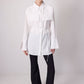 Camicia lunga in popeline écru con pizzo floreale 3D e cintura in vita