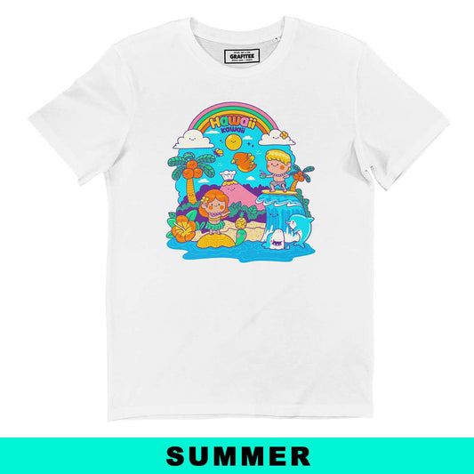 T-shirt unisex in cotone biologico con stampa Hawai Kawaii