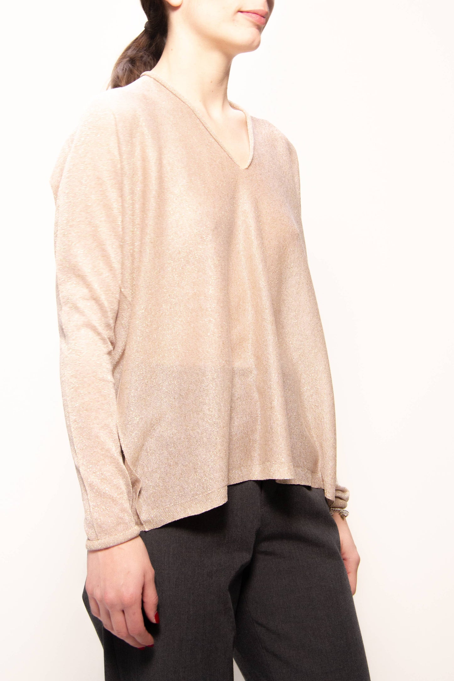 Maxi maglione glitterato con scollo a V