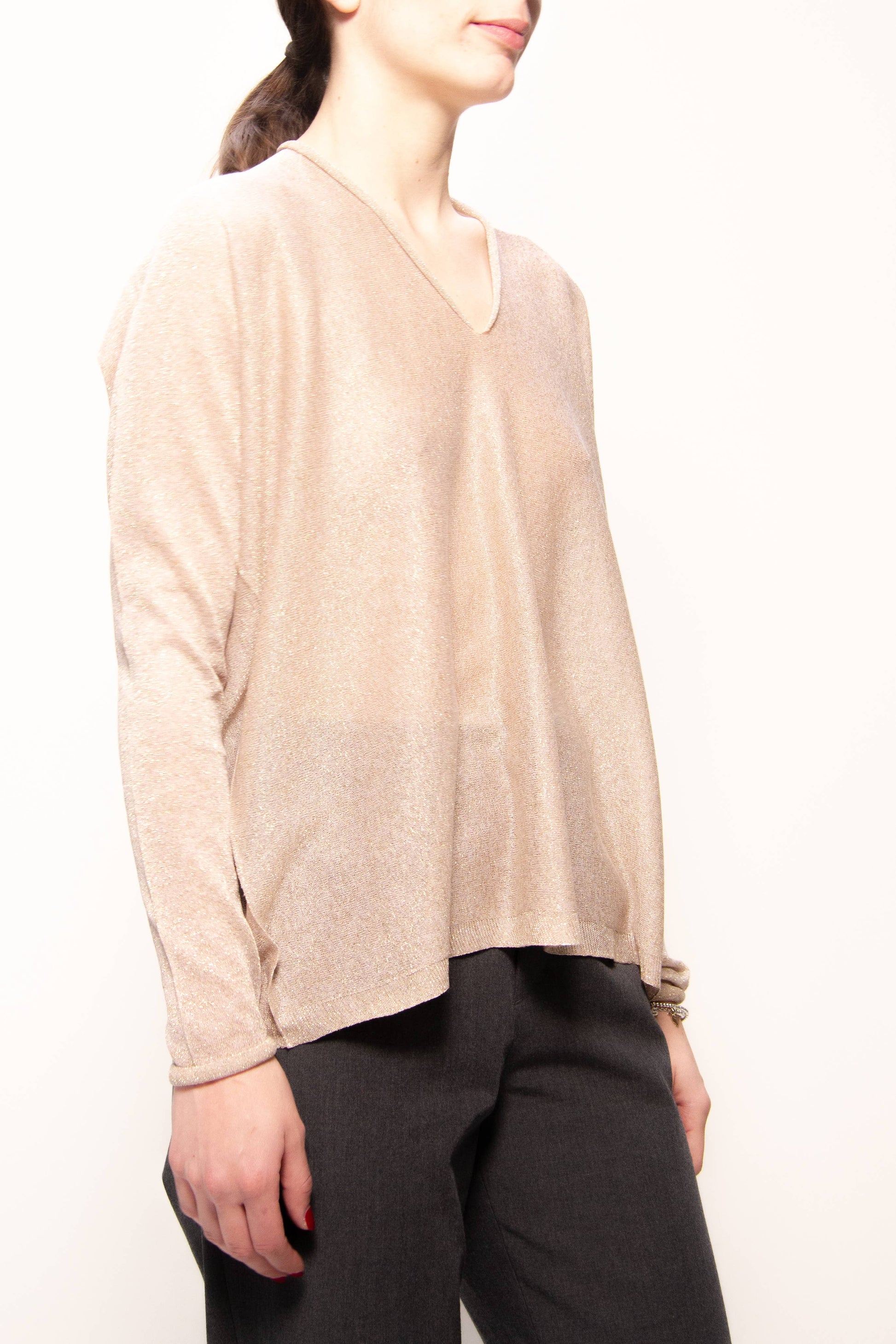 Maxi maglione glitterato con scollo a V