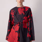 Tunica floreale rossa con maniche kimono e cintura