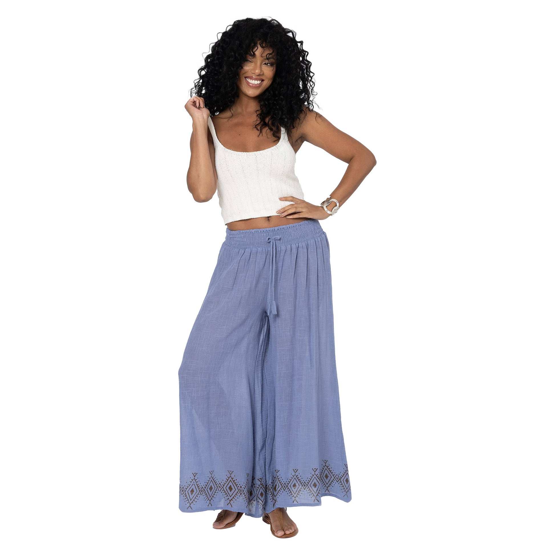 Pantaloni estivi lunghi in cotone blu boho