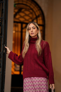 Maglione dolcevita in maglia bordeaux
