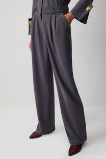 Pantaloni palazzo a pieghe antracite