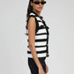Cardigan smanicato a righe con bottoni gioiello