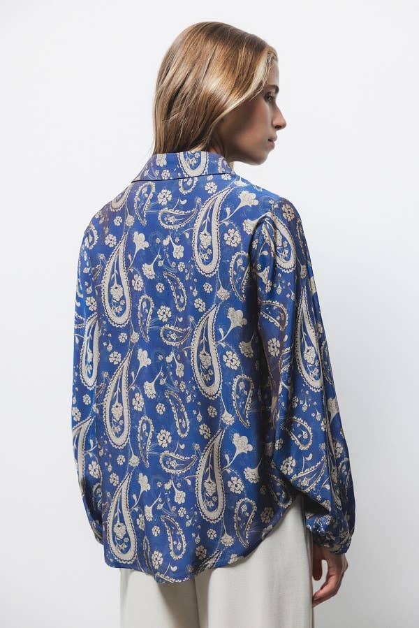 Camicia stampata a maniche lunghe stile balloon