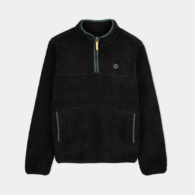 Felpa sherpa in poliestere riciclato con collo alto e mezza zip nera