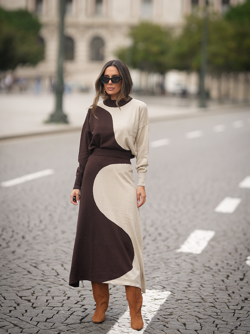 Set maglia e gonna lunga bicolore in maglia