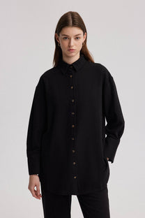 Camicia oversize effetto lino nera