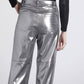 Pantaloni metallizzati argento a vita alta