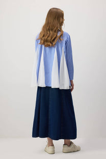 Camicia oversize a righe con inserti in chiffon