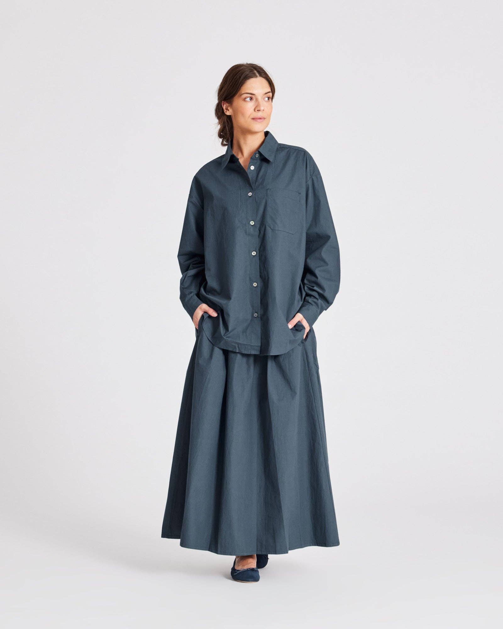 Camicia in popeline di cotone biologico blu denim