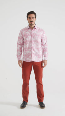 Camicia rosa floreale comfort fit
