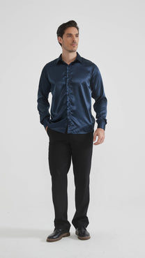 Camicia satinata blu navy senza stiro