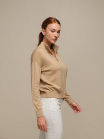Maglione polo in maglia con zip e micro strass