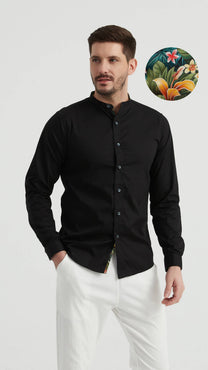 Camicia nera premium con colletto alla coreana