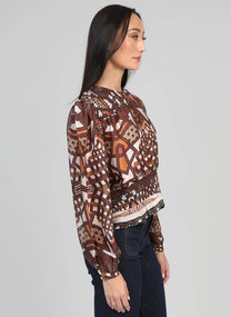 Blusa in organza stampata caramello
