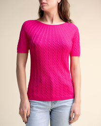 Top in maglia a trecce a maniche corte