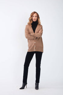 Cardigan lungo con scollo a V e bottoni