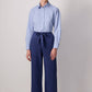 Pantaloni a gamba larga con cintura a fascia in misto cotone