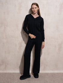 Maglione con cappuccio jacquard da donna