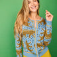 Cardigan blu con stampa leopardata