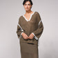 Maglione in maglia traforata con dettagli a contrasto e scollo a V