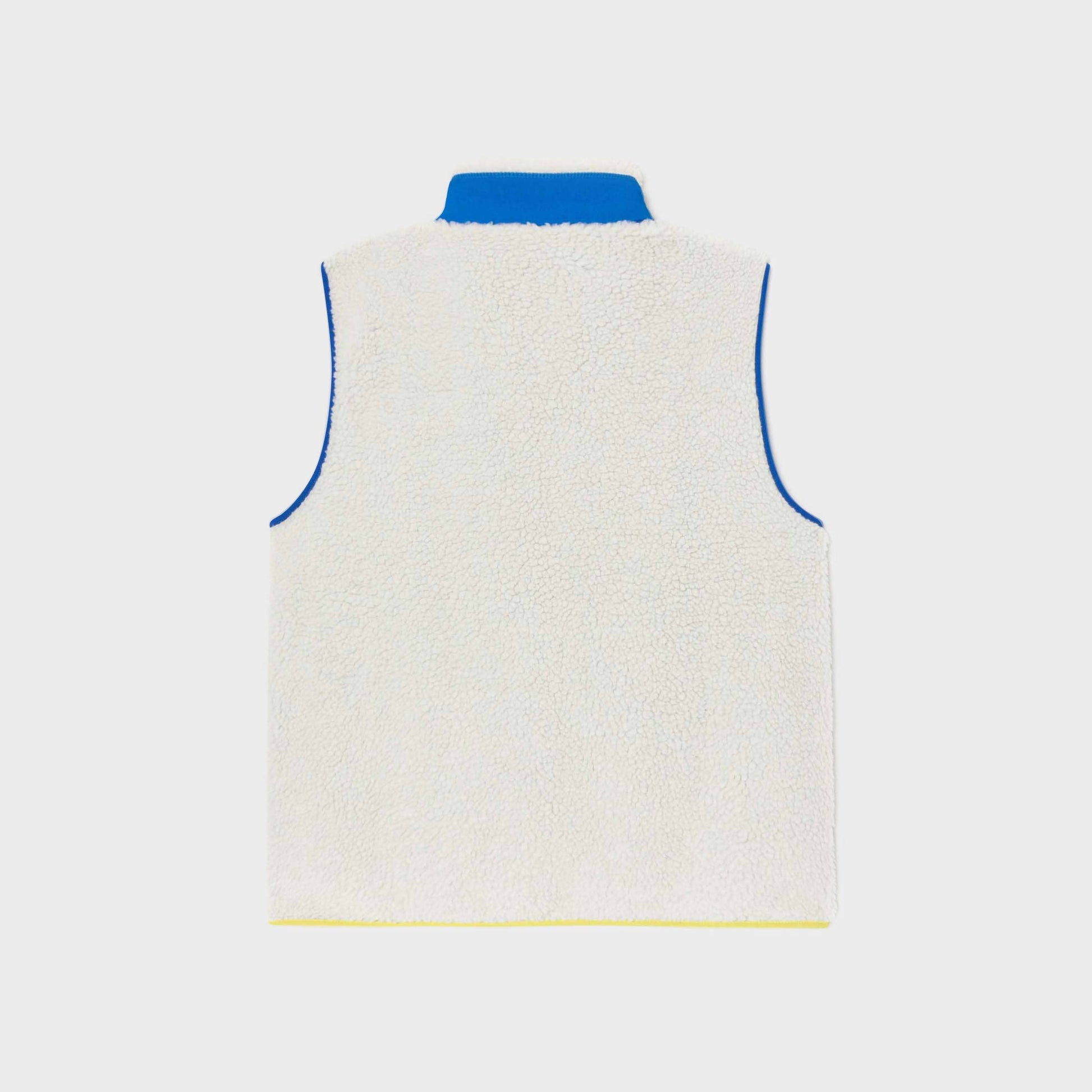 Gilet sherpa unisex avorio e blu con zip