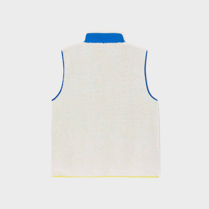 Gilet sherpa unisex avorio e blu con zip
