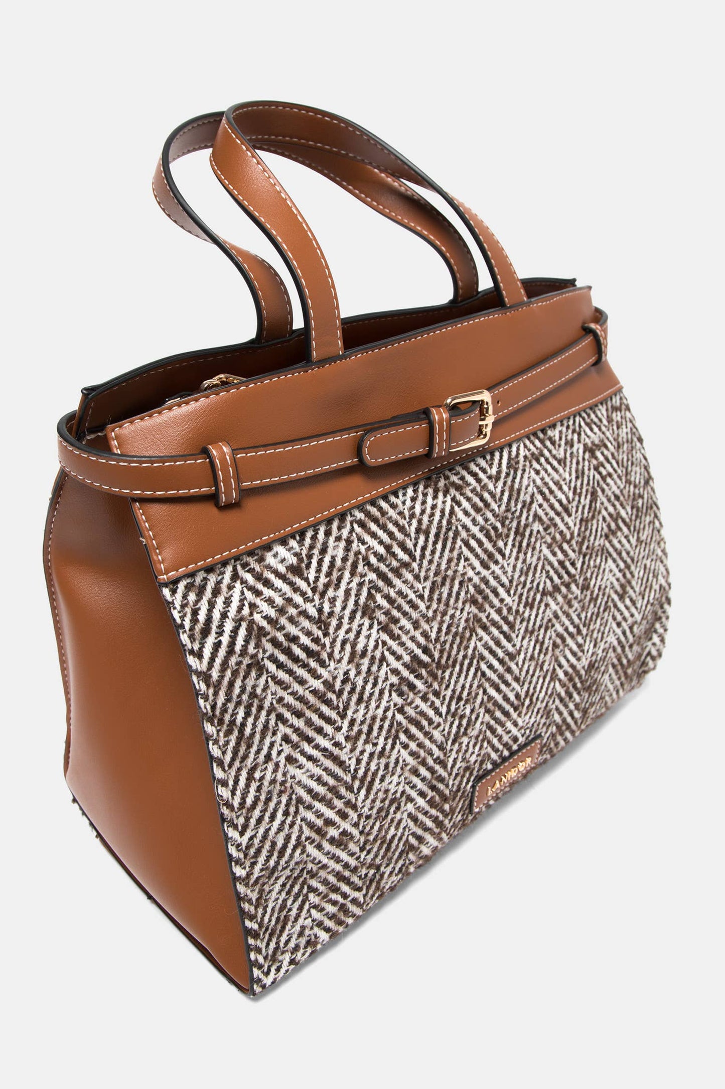 Borsa strutturata in ecopelle con motivo spigato