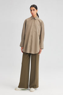 Camicia oversize in popeline misto cotone beige