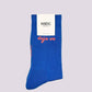 Calzini Déjà Vu blu con lettering corallo in cotone biologico