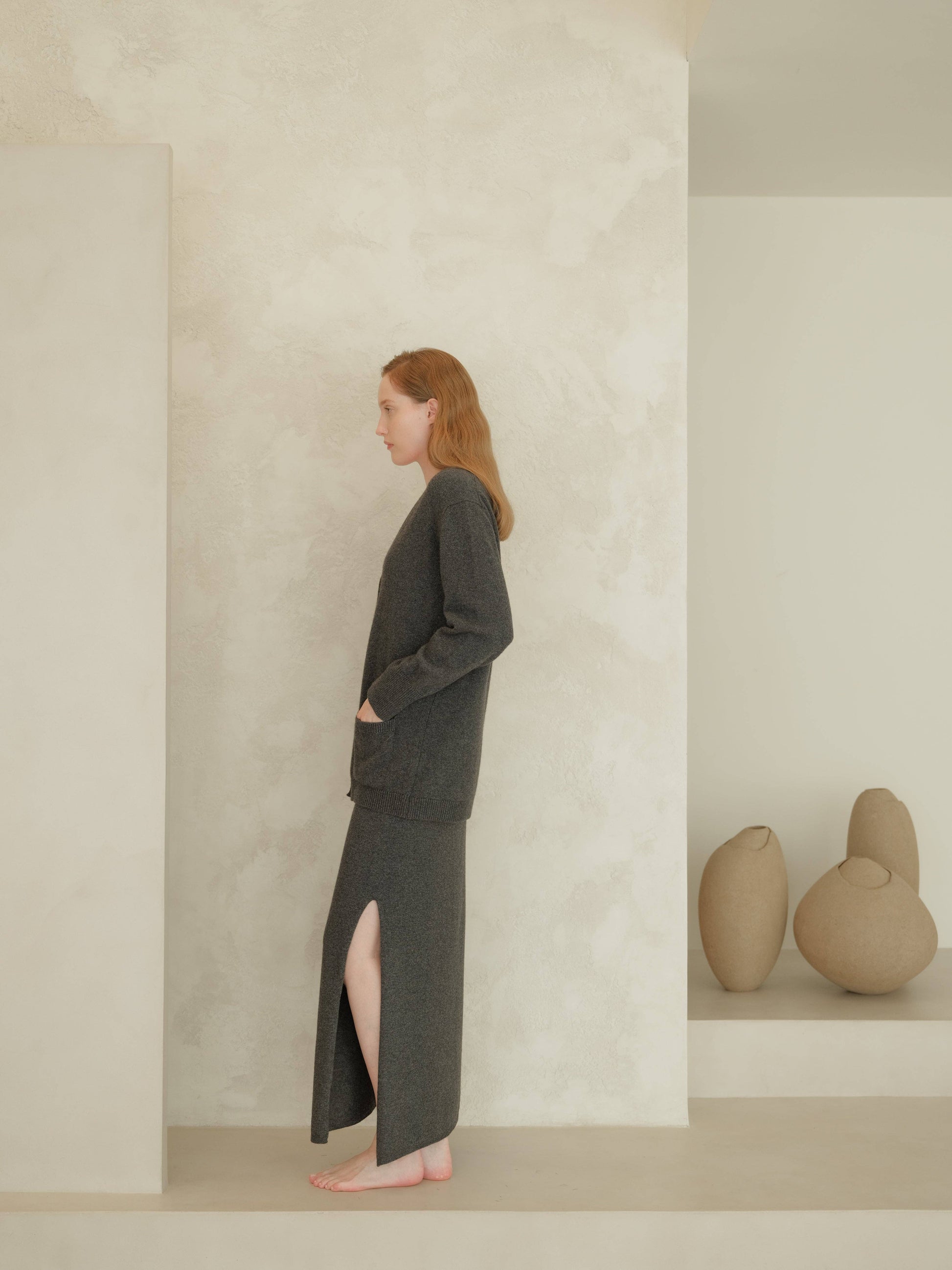 Maxi cardigan con scollo a V in misto cashmere