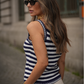 Top in maglia a righe blu e bianco in cotone