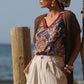 T-shirt stampata floreale con scollo a V