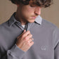 Maglione polo pesante tinto a pigmento in peltro