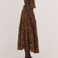 Gonna midi elegante in pizzo e velluto marrone