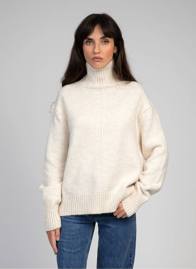 Maglione dolcevita in maglia écru da donna