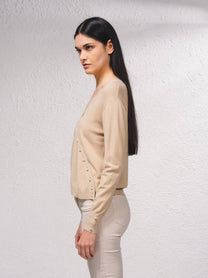Maglione cache-cœur in maglia fine con perle