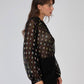 Blusa Souella nera in tessuto velato con paillettes multicolor