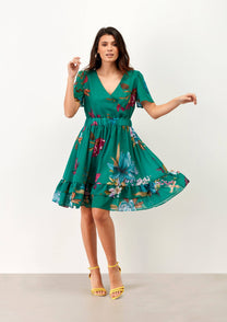 Abito corto boho floreale verde