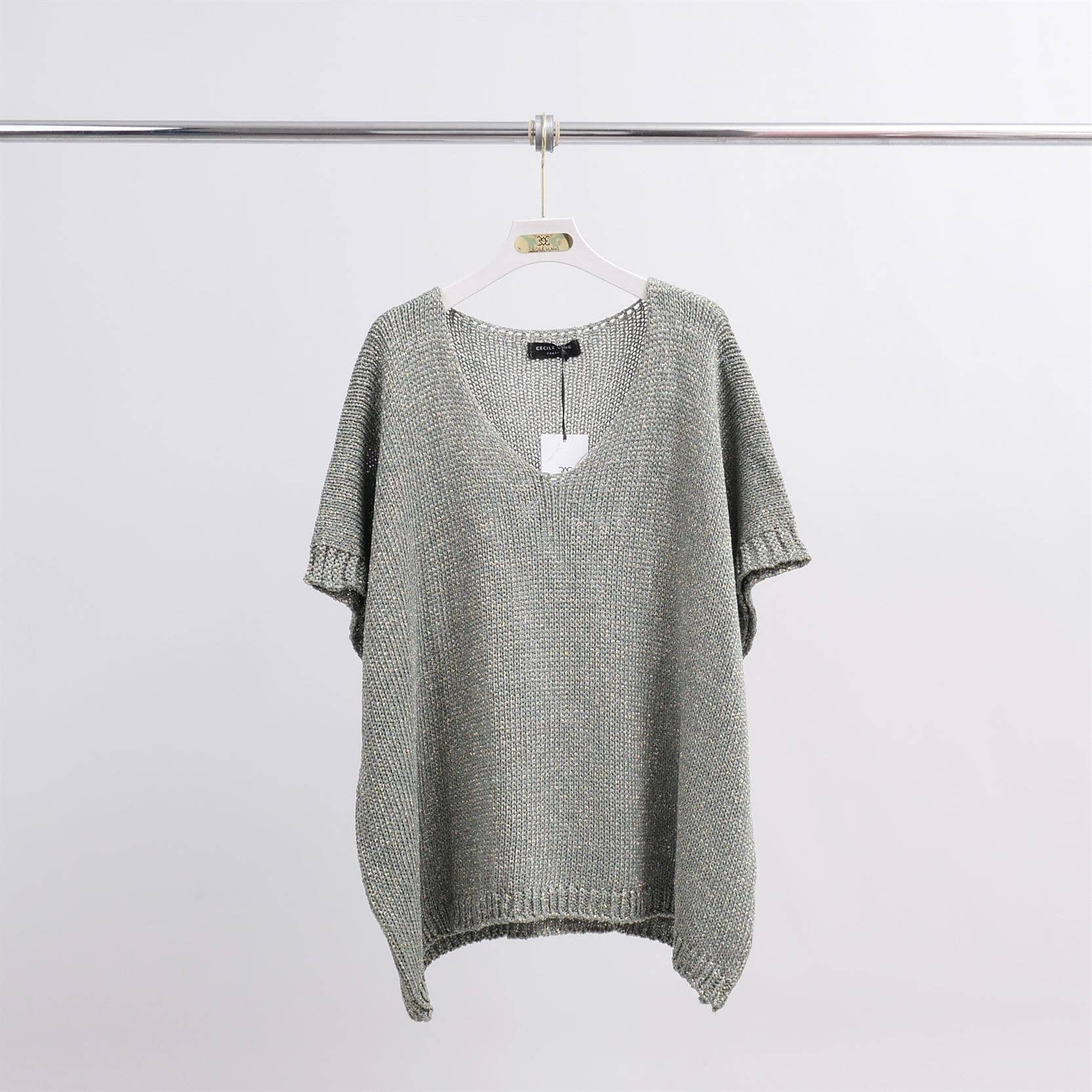 Maglione corto in maglia metallizzata con maniche corte