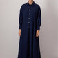 Abito camicia maxi in misto lino blu navy con bottoni