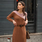 Abito midi in maglia bicolore cammello e rosa