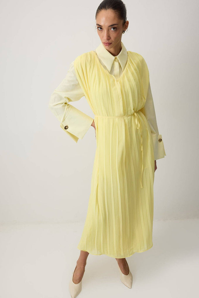 Abito lungo in chiffon plissé