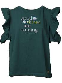 T-shirt con volant “Good Things Are Coming”