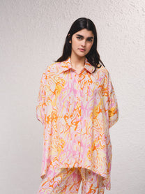 Vestito corto oversize in satin con stampa
