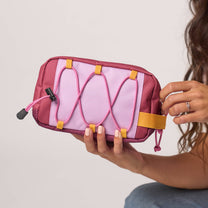 Astuccio da toilette in poliestere riciclato viola e bordeaux