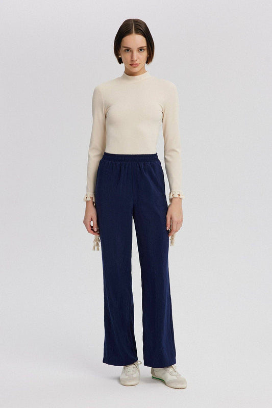 Pantaloni palazzo blu navy con elastico in vita