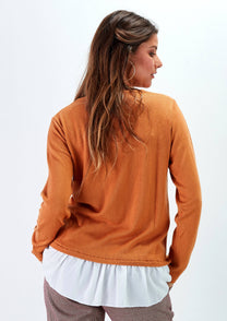 Maglia girocollo con perline e orlo a balza
